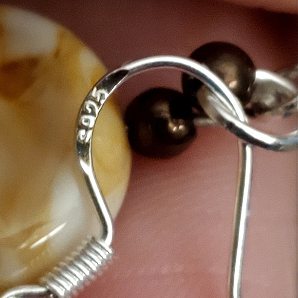 Oblate-shape imitation 15mm stone bracelet & earrings set handmade. - Picture 7 of 7